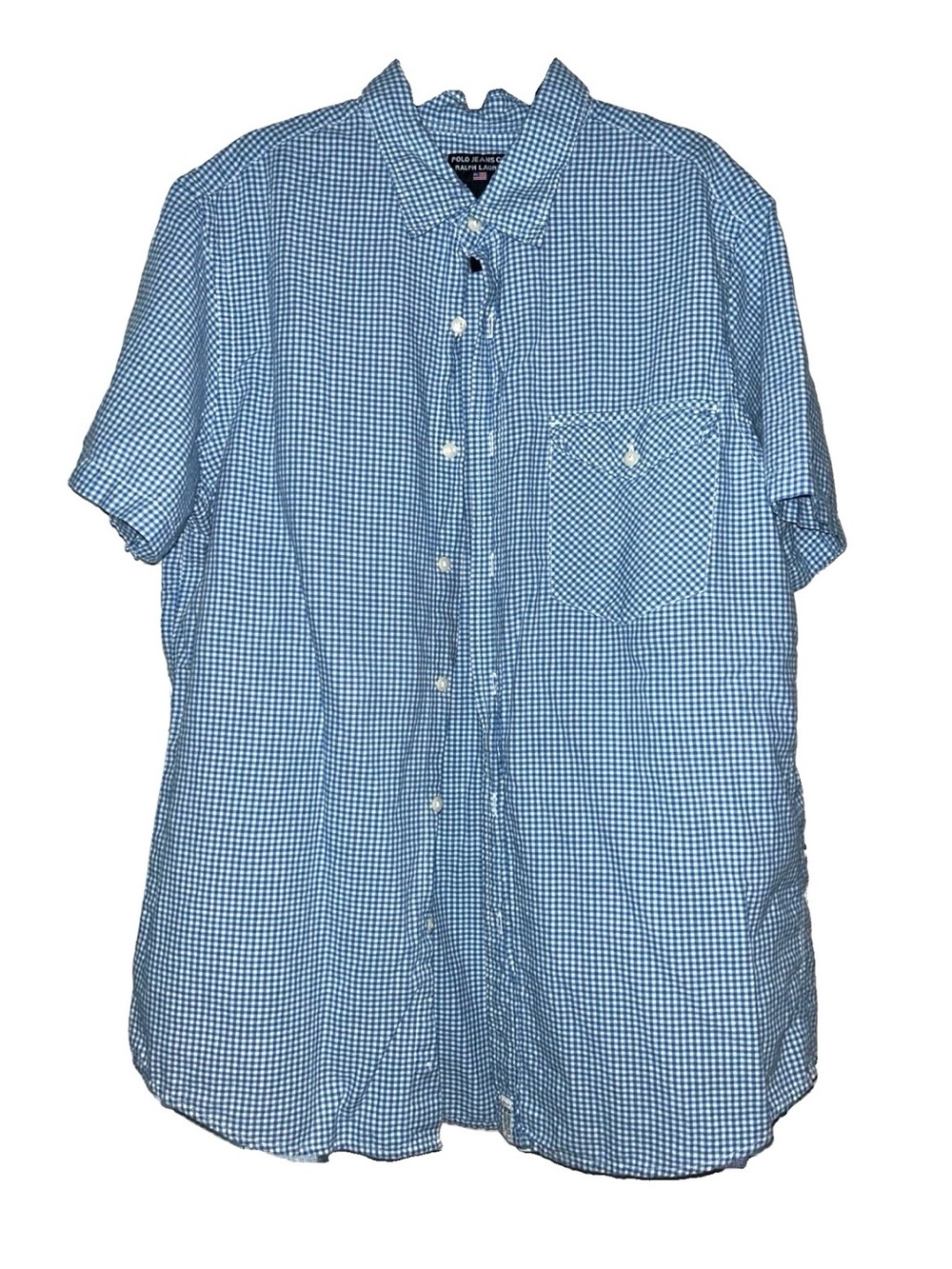 Vintage Polo Jeans Co. Ralph Lauren Blue White Gingham Check Short Sleeve Large